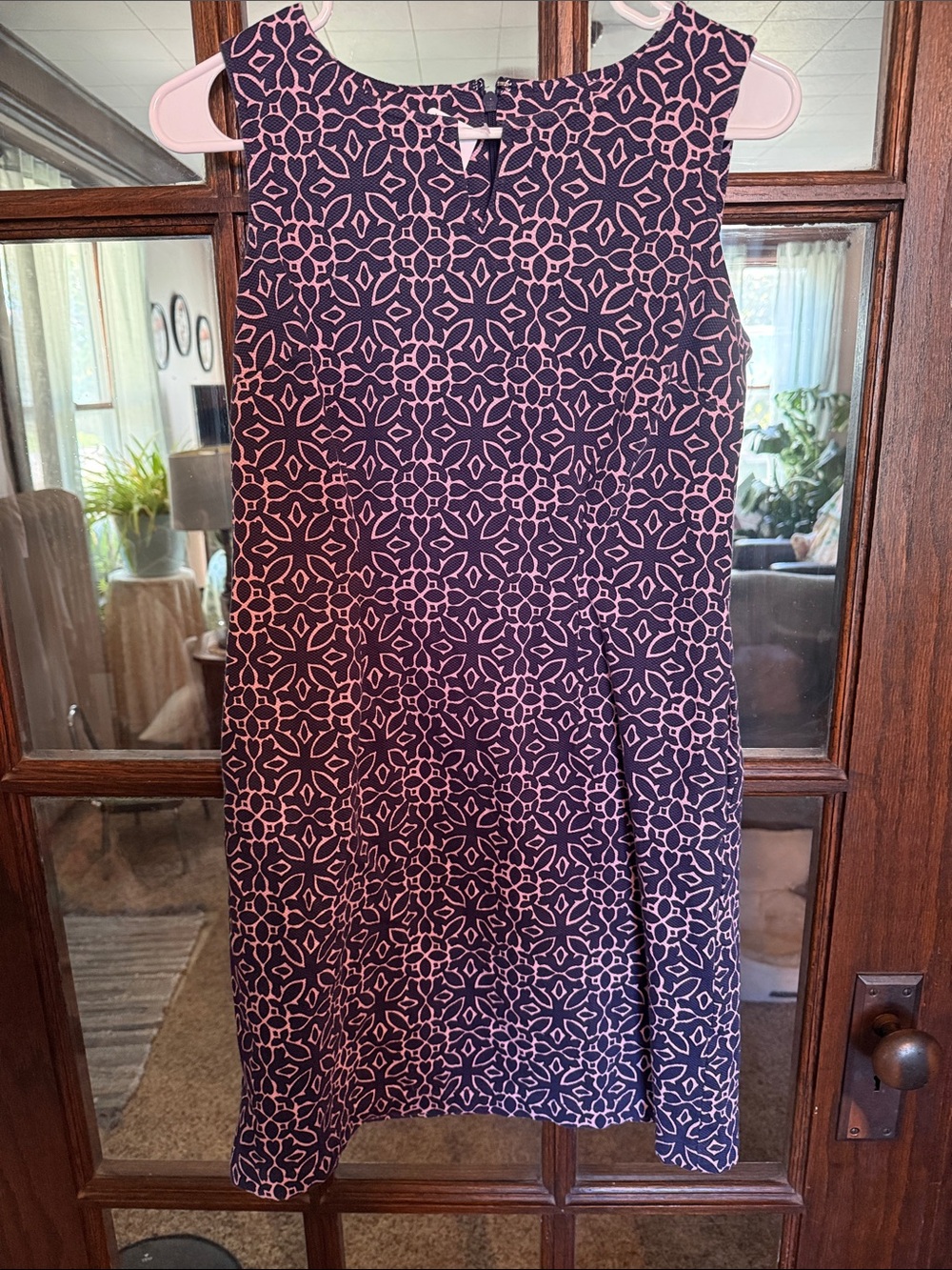 Talbots Navy and Pink Sleeveless Geometric Midi Dress